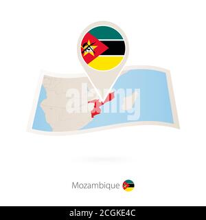 Carte papier pliée du Mozambique avec drapeau du Mozambique. Illustration vectorielle Illustration de Vecteur