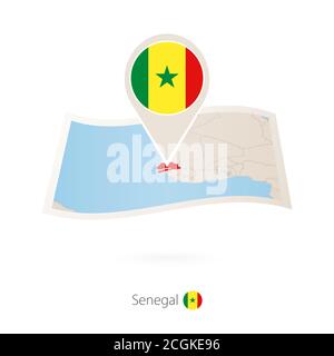 Carte papier pliée du Sénégal avec drapeau du Sénégal. Illustration vectorielle Illustration de Vecteur