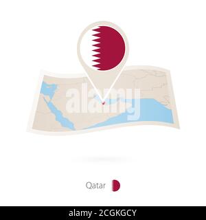 Carte papier pliée du Qatar avec drapeau du Qatar. Illustration vectorielle Illustration de Vecteur