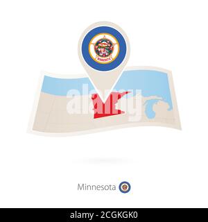 Carte papier pliée de l'État du Minnesota des États-Unis avec drapeau du Minnesota. Illustration vectorielle Illustration de Vecteur