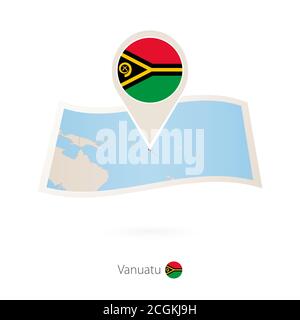 Carte papier pliée de Vanuatu avec drapeau de Vanuatu. Illustration vectorielle Illustration de Vecteur