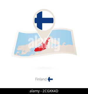 Carte papier pliée de Finlande avec drapeau de Finlande. Illustration vectorielle Illustration de Vecteur