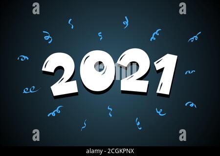 2021 dessin animé main texte bande dessinée nombre lettrage avec confetti. Carte de vœux de bonne année et de joyeux Noël. Illustration vectorielle de Noël colorée Illustration de Vecteur
