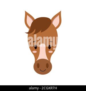 Icône en forme de cheval de ferme mignonne isolée sur fond blanc. Illustration de Vecteur
