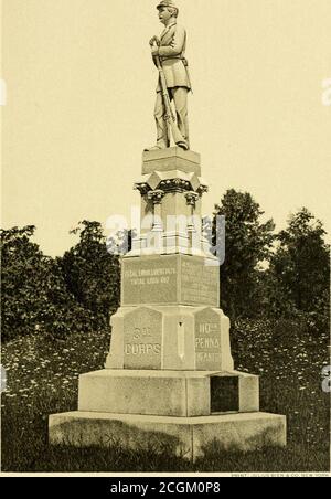 . La Pennsylvanie à Gettysburg : cérémonies à l'inauguration des monuments érigés par le commonwealth de Pennsylvanie au général de division George G. Meade, au général de division Winfield S. Hancock, au général de division John F. Reynolds et pour marquer les positions des commandements de Pennsylvanie engagés dans la bataille . nce thoseWho, a l'époque du péril de notre pays, ils ont offert leur vie pour éviter la dangerosité et sauver, au profit de la postérité, un gouvernement fondé sur le con-envoyé des gouvernés, et dédié aux principes de la liberté humaine et de la liberté personnelle. DÉDICACE DU MONUMENT 110^ RÉGIME)INFANTERIE DU TERRITOIRE DU NORD Banque D'Images