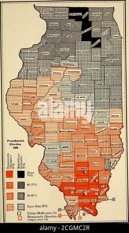 . L'ère de la guerre civile, 1848-1870 . l'éection du sénateur Trum-Bull a été assurée. L'une des caractéristiques les plus remarquables de la campagne et de l'élection a été l'augmentation de la force républicaine en Égypte. Dans la région située en dessous d'Alton, le parti a procédé à un vote Fremonts multiplié par quatre en 1856. Le republicanisme avait mené une bataille dans les comtés du sud, et ces gains d'importance ont été faits contre de grandes probabilités. John A. Logan, la démocratie égyptienne, a contesté chaque centimètre carré de terrain perdu, parfois par des méthodes à peine scrupuleuses. C'est par de telles tactiques que le con-gr déterminé Banque D'Images
