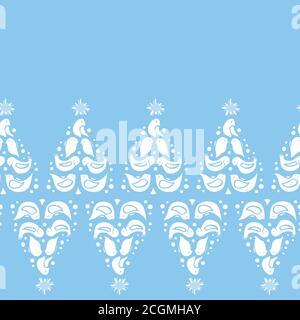 Holiday Holly Berry Winter Bird folk art sans couture frontière vectorielle. Holly Berry, oiseau, étoile et flocon de neige dans les tons bleus. Impression sur toute la page. Parfait pour noël et les vacances d'hiver. Illustration de Vecteur