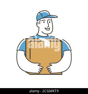 Responsable du service de livraison avec logo Box. Postman, symbole de déplacement Illustration de Vecteur