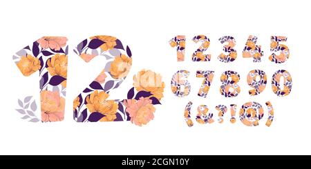 Nombres de fleurs vectorielles de 0 à 9. Caractère botanique, figure. Illustration de Vecteur