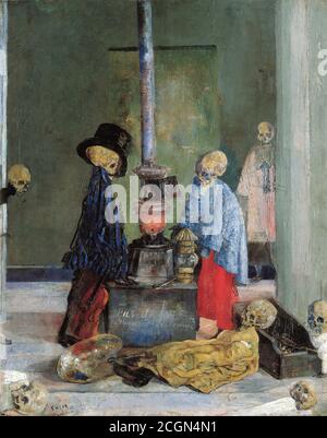 Ensor James - Skeletons essayant de se réchauffer - Belge École - 19e siècle Banque D'Images
