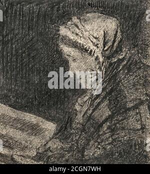 Mellery Xavier - Vieille Lisant - Ecole belge - 19e Siècle Banque D'Images