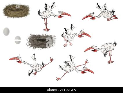 Femme vêtue d'une robe vert clair. Caricature sur fond blanc. Banque D'Images