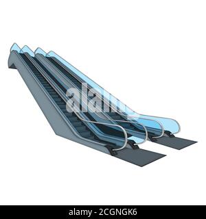 Escalier roulant pour un centre commercial. Illustration sur fond blanc. Banque D'Images