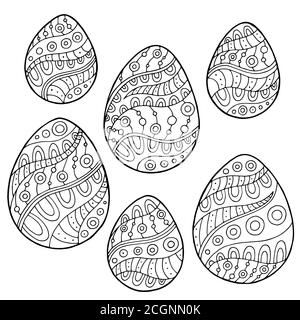 Motif oeuf de Pâques motif noir blanc Doodle illustration vecteur Illustration de Vecteur