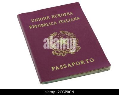 Passeport de la République italienne isolé sur blanc Banque D'Images