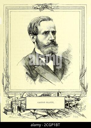 Gaston Planté (22 avril 1834 – 21 mai 1889) est un physicien français qui a inventé la batterie plomb-acide en 1859. Ce type de batterie a été développé comme la première batterie électrique rechargeable commercialisée pour une utilisation commerciale et est largement utilisé dans les automobiles. Du Livre les merveilles de la science, ou Description populaire des inventions modernes [les merveilles de la science, ou Description populaire des inventions modernes] de Figuerer, Louis, 1819-1894 publié à Paris 1867 Banque D'Images