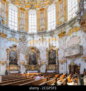 Église du monastère de l'Ettal, Abbaye bénédictine baroque, pays de Werdenfelser, haute-Bavière, Bavière, Allemagne Banque D'Images