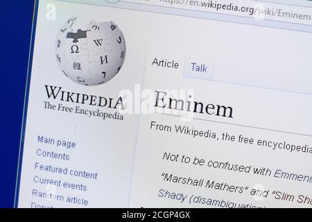 Ryazan, Russie - 19 août 2018: Page Wikipedia sur Eminem sur l'affichage de PC Banque D'Images