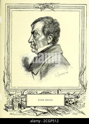 André-Marie Ampère (20 janvier 1775 – 10 juin 1836) était un physicien et mathématicien français, l'un des fondateurs de la science de l'électromagnétisme classique, qu'il a appelée « électrodynamique ». Il est également l'inventeur de nombreuses applications, comme le solénoïde (un terme inventé par lui) et le télégraphe électrique. Autodidacte, Ampère était membre de l'Académie des Sciences et professeur à l'École polytechnique et au Collège de France. L'unité si de mesure du courant électrique, l'ampère, est nommée d'après lui. Son nom est également l'un des 72 noms inscrits Banque D'Images