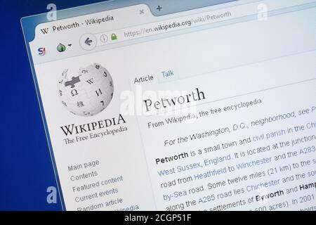 Ryazan, Russie - 19 août 2018: Page Wikipedia sur Petworth sur l'affichage de PC Banque D'Images