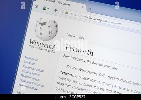 Ryazan, Russie - 19 août 2018: Page Wikipedia sur Petworth sur l'affichage de PC Banque D'Images