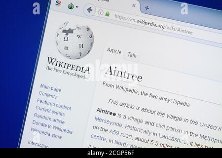 Ryazan, Russie - 19 août 2018: Page Wikipedia sur Aintree sur l'écran de PC Banque D'Images