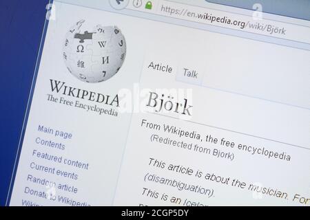 Ryazan, Russie - 19 août 2018: Page Wikipedia sur Bjork sur l'affichage de PC Banque D'Images