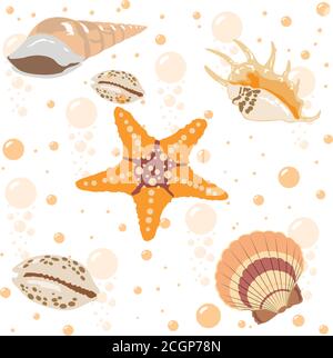 Motifs sans coutures Sea Shells et Starfish Illustration de Vecteur