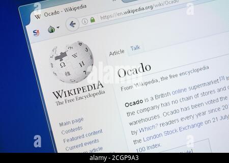 Ryazan, Russie - 19 août 2018: Page Wikipedia sur Ocado sur l'affichage de PC Banque D'Images