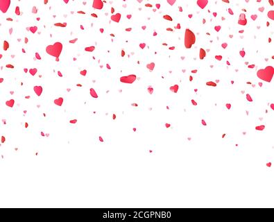 Confetti de coeur tombant sur fond blanc. Arrière-plan de la Saint-Valentin avec coeurs roses et rouges en 3d. Confettis de couleur pour cartes de vœux. Vecteur Illustration de Vecteur