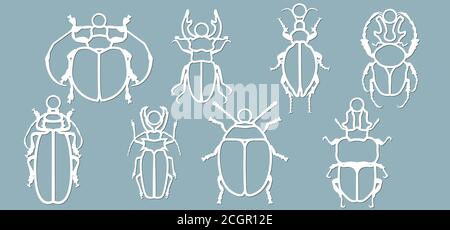 Placez le papier de coléoptère. Coupe au laser. Définir le modèle pour la découpe au laser et le traceur. Illustration vectorielle. Motif pour la découpe au laser, le traceur et l'impression à l'écran. Illustration de Vecteur