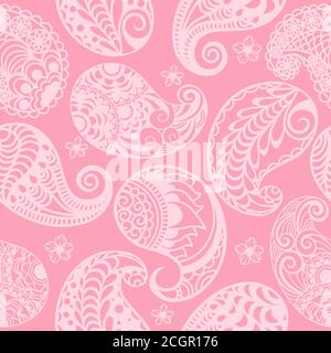 Motif cachemire sans couture sur fond rose. Modèle d'emballage Illustration de Vecteur