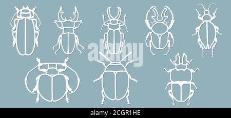 Placez le papier de coléoptère. Coupe au laser. Définir le modèle pour la découpe au laser et le traceur. Illustration vectorielle. Motif pour la découpe au laser, le traceur et l'impression à l'écran. Illustration de Vecteur