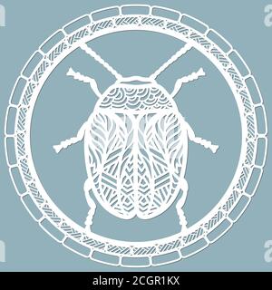 coléoptère papier de coléoptère de feuilles. Coupe au laser. Définir le modèle pour la découpe au laser et le traceur. Illustration vectorielle. Motif pour la coupe laser, le traceur et l'écran Illustration de Vecteur