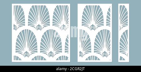 Ensemble, panneau pour l'enregistrement des surfaces décoratives. Plumes abstraites, feuilles, panneaux de lignes. Illustration vectorielle d'une découpe au laser. Coupe du traceur Illustration de Vecteur