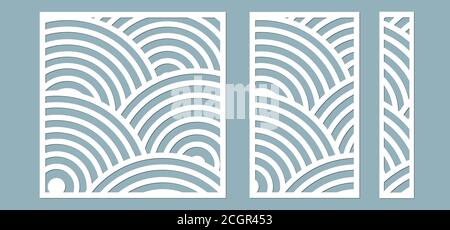 Ensemble, panneau pour l'enregistrement des surfaces décoratives. Cercles abstraits de lignes, panneaux. Illustration vectorielle d'une découpe au laser. Découpe du traceur et Illustration de Vecteur
