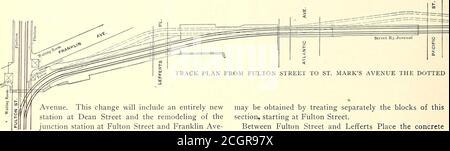 . Le journal de chemin de fer de rue . ept la première voiture, qui quittera CenterSquare, le point de départ, à 5:35 heures a. M., et est sched-uled pour faire la course à la Bethlehem Steel Works en 50minutes. II04 JOURNAL FERROVIAIRE DE LA RUE. [Vol XXIX. N° 25. L'AMÉLIORATION de l'avenue FKANKLIN SUR LA LIGNE BRIGHTON BEACH DE LA SOCIÉTÉ DE TRANSPORT RAPIDE DE BROOKLYN en relation avec les autres améliorations importantes que la Brooklyn Rapid Transit Company est en cours d'amélioration sur sa ligne en surface surélevée de Brighton Beach, Travailler maintenant sur le réalignement d'une section surélevée d'environ 1500 pi de long entre la Str. Fulton Banque D'Images