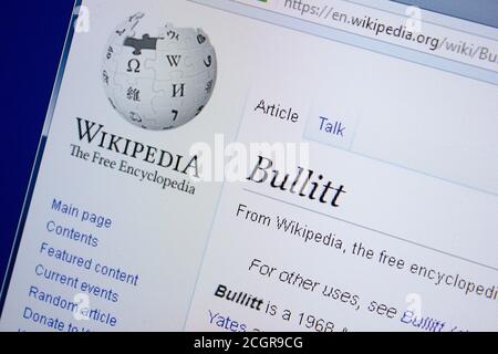 Ryazan, Russie - 09 septembre 2018 - page Wikipedia sur Bullitt sur un écran de PC Banque D'Images