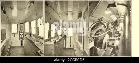 . Journal de chemin de fer électrique . résistances à poleshunt, qui sont également intégrées dans le toit afin de les refroidir complètement par circulation d'air constante. Outre les conditions de démarrage favorables qui font que cette locomotive est souhaitable pour la commutation ainsi que pour le service regu-lar, elle offre un avantage supplémentaire par son indépendance pratique de la périodicité et de toute limite de vitesse de la locomotive propre (transformateur, moteur, engrenage) jusqu'à la circonférence de la roue a été trouvé à 88 pour cent. Les courbes caractéristiques de l'un de ces moteurs sont présentées en accompagnement Banque D'Images