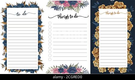 Liste DES BOUTONS de fleurs, liste de contrôle, disposition de la feuille de travail avec espace pour les notes et les réflexions. Page de modèle vectoriel pour l'impression, le bureau, l'école. Design moderne f Illustration de Vecteur