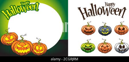 Citrouille d'Halloween avec visages effrayants drôles dans différentes formes et couleurs, modèles modifiables pour les histoires de médias sociaux. Combinez avec vos photos. Idée f Illustration de Vecteur