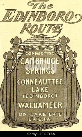 . Journal de chemin de fer de la rue . ERIE TRACTION GO. ERIE, PENNSYLVANIE. COUVERTURES ARTISTIQUES POUR LES CIRCULATEURS DU PARC passagers, piétons, cyclistes ou personnes qui sont à l'entrée de l'eau dans n'importe quelle partie du parc. Un beau kiosque à musique construit sur une île dans le lagon formé par la jetée, et des concerts sont donnés l'après-midi et le soir. Un grand nombre de bateaux sont la propriété de la compagnie, et à 25 cents l'heure provea très satisfaisante méthode d'entendre la musique ainsi que beingextensivement utilisé à tout moment. Un carrousel et un restaurant où des rafraîchissements sont servis sont des caractéristiques du parc. Un STAT à main Banque D'Images