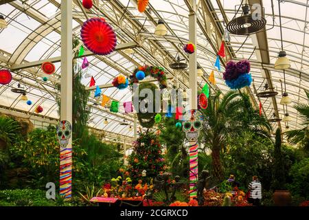 RHS Wisley Surrey, 2019. Exposition montrant le jour des morts qui est célébré par les Mexicains. Les vacances impliquent la famille et les amis se réunir. Banque D'Images