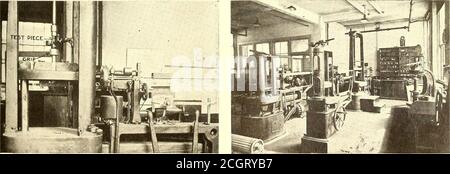 . Journal de chemin de fer électrique . ENGRENAGE DE MOTEUR DE CHEMIN DE FER—PROBLÈMES DE PIÈCE DE TEST STANDARD DIMENSIONSOF. L'American Electric Railway EngineeringAssociation s'est efforcée de classer les respectivegrades de matériaux en fonction de leurs caractéristiques physiques. Les contraintes auxquelles l'engrenage est soumis sont de deux types; celles produites par la charge statique normale due à la transmission de la puissance, et celles qui se produisent à partir de la charge dynamique due à l'impact du démarrage et de l'arrêt-. ENGRENAGE DE MOTEUR DE CHEMIN DE FER—PIÈCE D'ESSAI FAISANT L'OBJET D'UN ESSAI DE TENSION, ET GROUPE DE MACHINES D'ESSAI EN LABORATOIRE 1202 JOURNAL DE CHEMIN DE FER ÉLECTRIQUE [V Banque D'Images