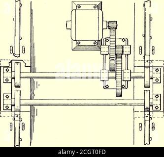 . Journal de chemin de fer électrique . L'ÉLÉVATION TRANSVERSALE DE L'APPAREIL AVEC CHARIOT INPLACE, ET LA SECTION MONTRANT REMOVABLESECTION DE RAIL REMPLACÉ est à trouver dans ou environ presque chaque atelier de carshop etl'appareil peut être à moindre coût et facilement assemblé par la force de theshop. Les avantages de la machine sont évidents pour les coupes d'accompagnement. Il n'est pas nécessaire de retirer les roues pour le meulage ni de soulever la voiture. Les roues de ralenti ou les remorques peuvent être au sol aussi bien que les roues motrices, car dans tous les cas la roue est rotatepar un rouleau sous-rougequi est équipé d'un ensemble moteur dans une fosse peu profonde Banque D'Images