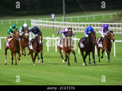 La magie de Seamus Heffernan (au centre) bat Ghaiyyath (à droite) pour gagner les enjeux du champion irlandais du groupe 1 le premier jour du week-end des champions irlandais des Longines au champ de courses de Leopardstown, à Dublin. Banque D'Images