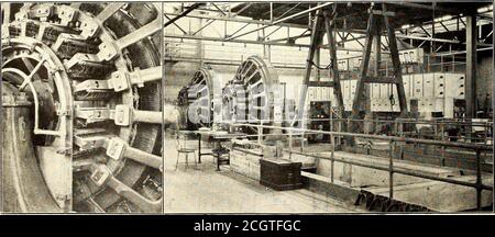 . Journal de chemin de fer électrique . sur les cloches et les transformateurs de courant aux interrupteurs à huile et les interrupteurs de déconnexion et les bus de chemin de fer haute tension et d'éclairage directement au-dessus de l'étage principal.cette structure de double-bus est ainsi située qu'elle subdivisée en deux parties à peu près égales.l'espace du côté sud est utilisé par l'appareil de chemin de fer et celui du côté nord par l'équipement électrique et lumineux. Un écart par rapport à cette segre-propagation de l'éclairage et du matériel ferroviaire, cependant, était opportun. L'éclairage et le tableau électrique ont été placés le long du mur avant ou ouest du bui Banque D'Images