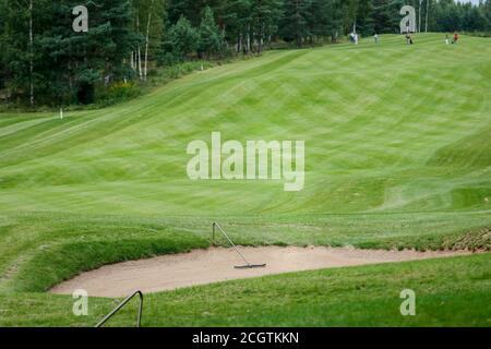 Vue sur l'obstacle du bunker du parcours de golf Banque D'Images