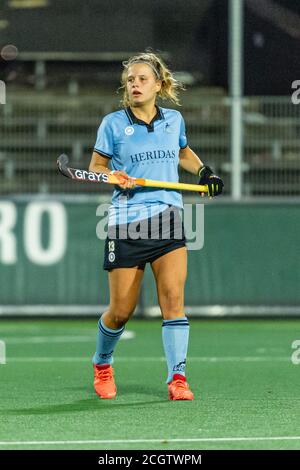 Amstelveen, pays-Bas. 11 septembre 2020. AMSTELVEEN, 09-09-2020, Hockey Dames Hoofdklasse, Seizoen 2020-201. Lieu: Wagener Stadion. Zoe Hessels pendant le jeu Amsterdam - HGC. Crédit : Pro Shots/Alamy Live News Banque D'Images