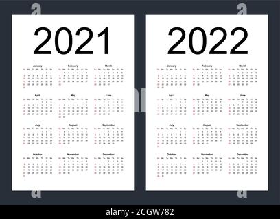 Calendriers vectoriels modifiables simples pour l'année 2021, 2022. La semaine commence le dimanche. Verticale. Illustration vectorielle isolée. Illustration de Vecteur